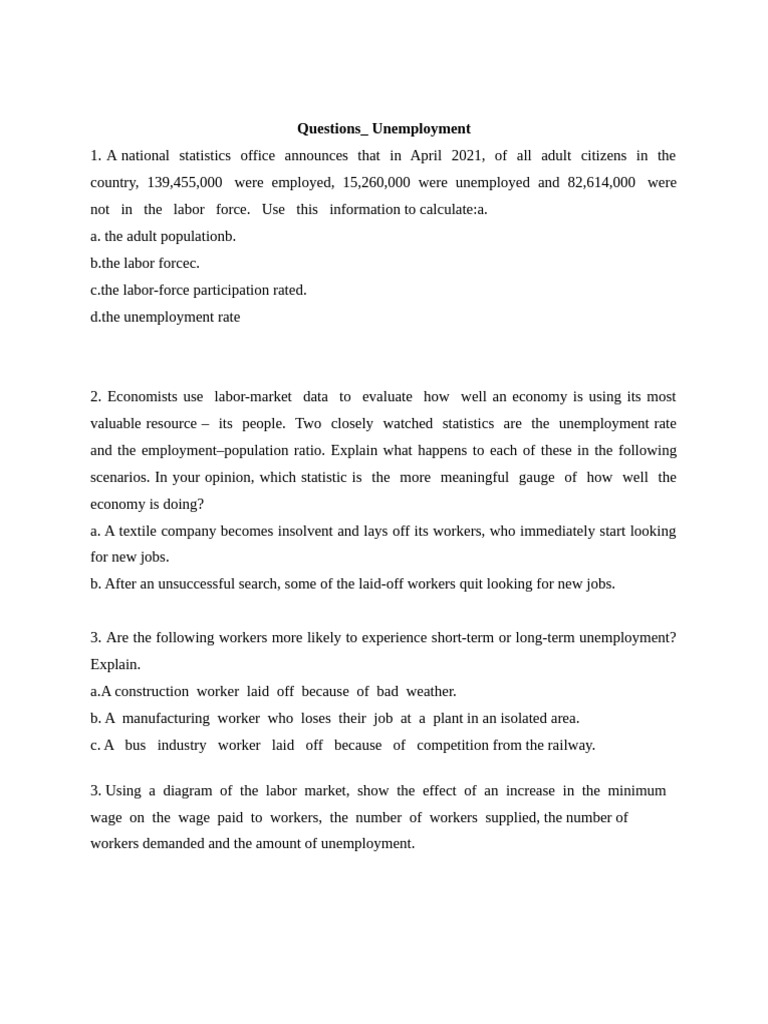 Questions Umemployment | PDF