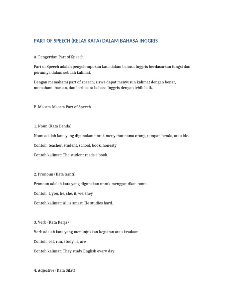 Part of Speech Kelas SMP | PDF