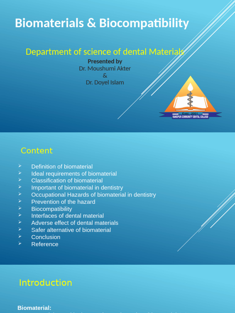 Biomaterials & Biocompatibility | PDF | Biomaterial | Dental Implant