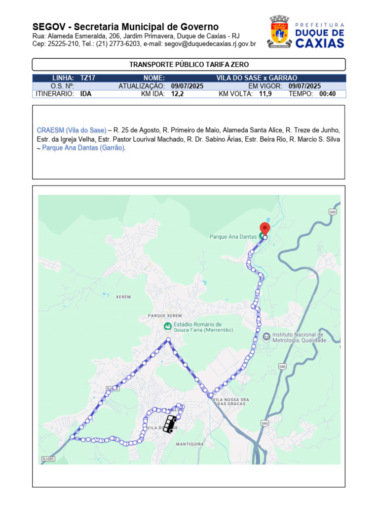 TZ17 - Vila Do Sase X Garrão - Itinerário | PDF