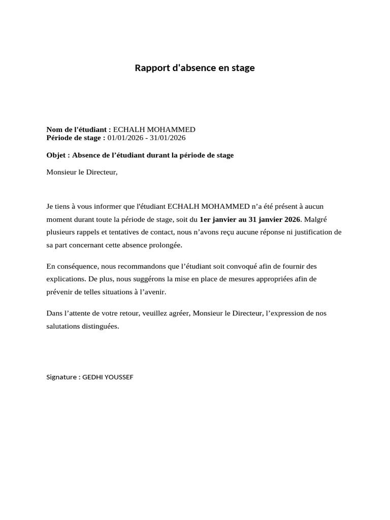 Rapport DAbsence | PDF