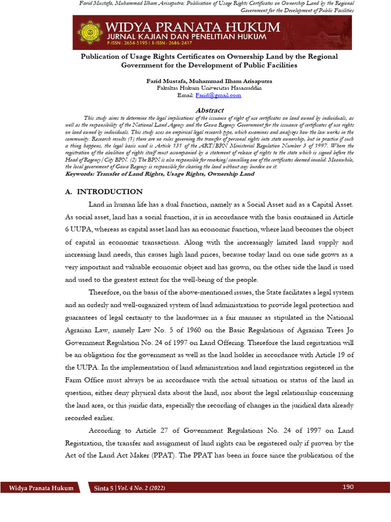 Publication of Usage Rights Certificates On Ownership Land by The ...