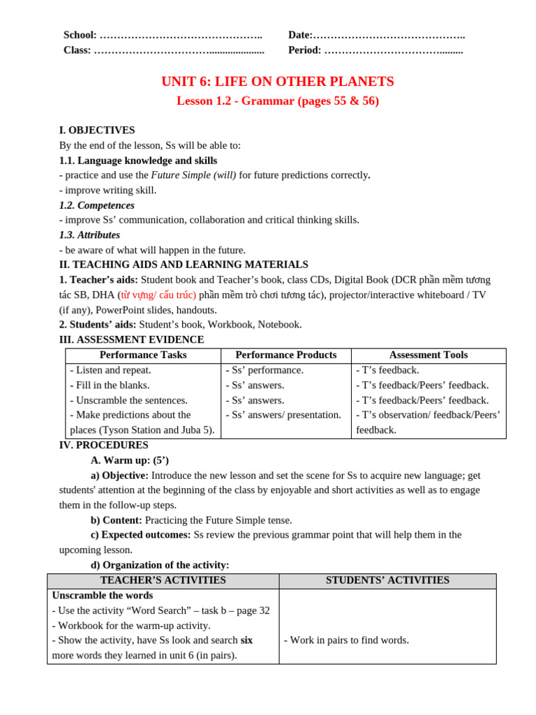 Unit 6 - Lesson 1.2 - Grammar - Pages 55 & 56 | PDF | Question ...