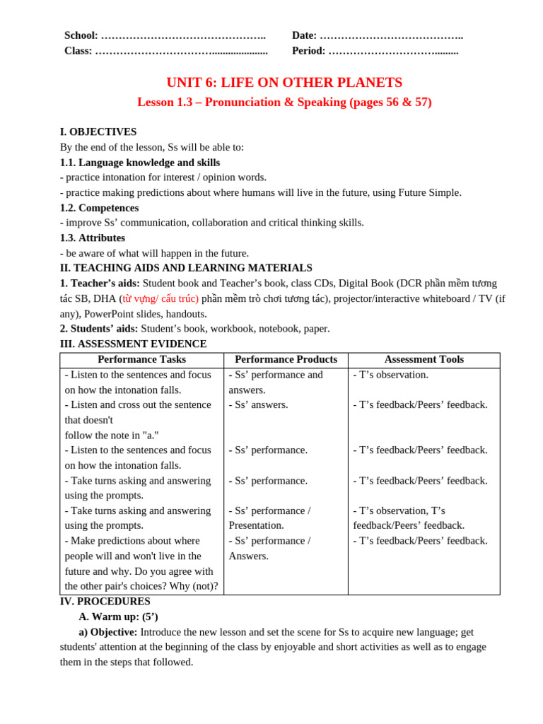 Unit 6 - Lesson 1.3 - Pronun and Speaking - Pages 57 & 58 | PDF | Human ...