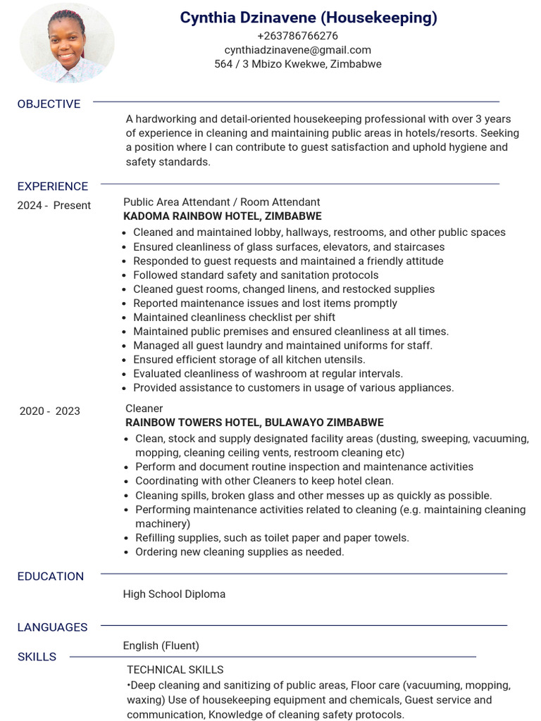 CV Professional - 20260124 - 204430 - 0000 | PDF | Housekeeping | Home