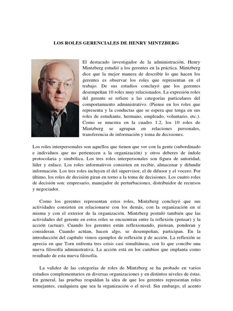 Los Roles Gerenciales de Henry Mintzberg