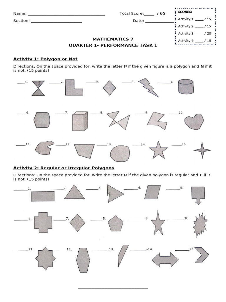 Math 7 Performance Task 1 SY 2024 2025 FINAL | PDF | Polygon | Triangle