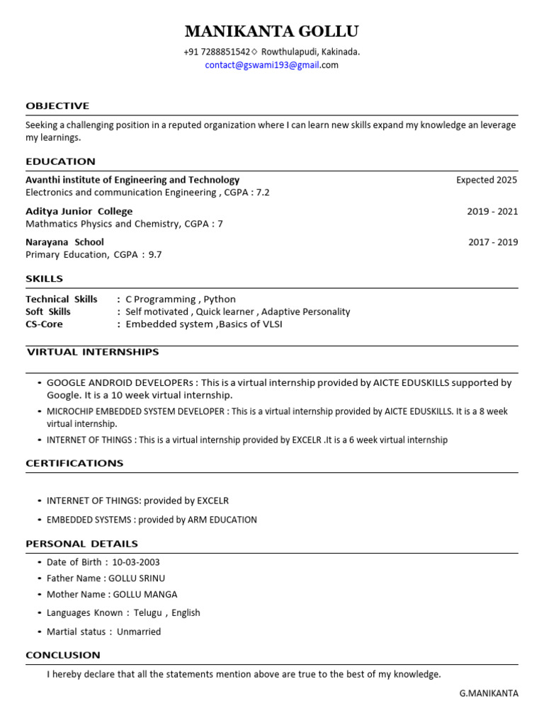 Manikanta Resume | PDF