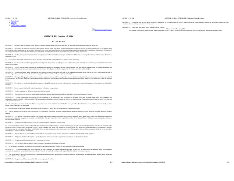 Article III - Bill of Rights - Supreme Court E-Library | PDF | Search ...