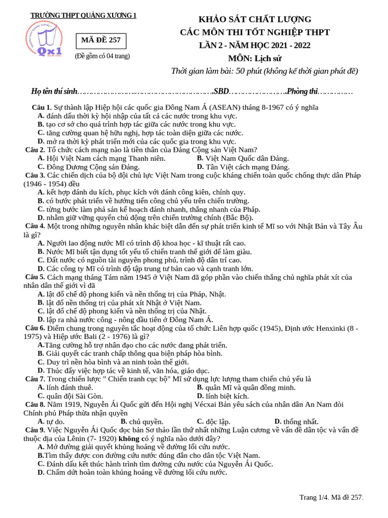 Mã đề 257 | PDF