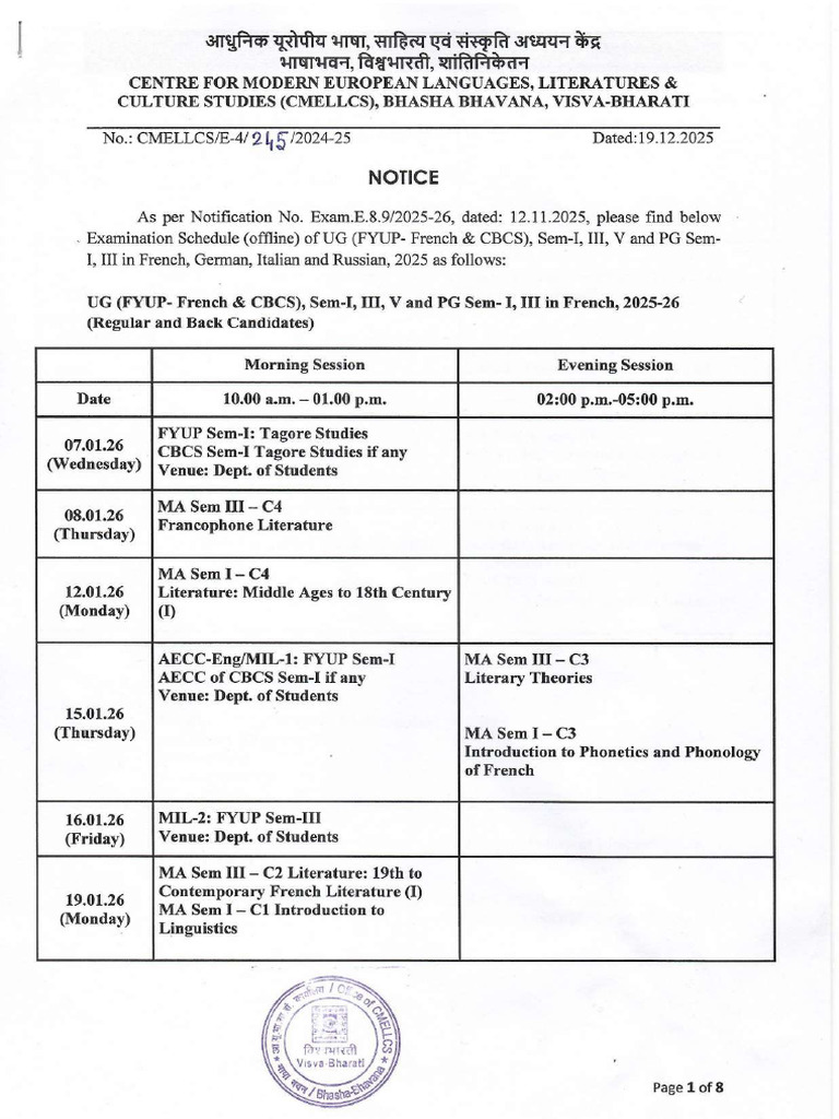 Exam Schedule UG&PG Odd Sem 2025 Compressed | PDF