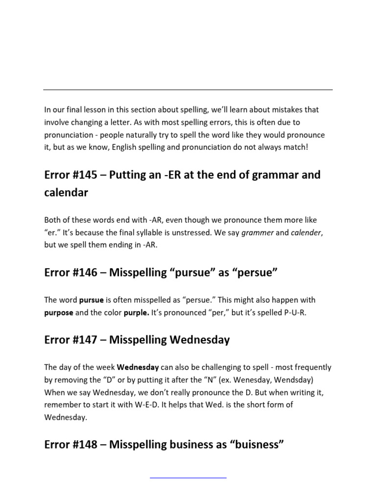 Lesson 32 - Errors Involving Changing A Letter | PDF | Spelling | Phonetics