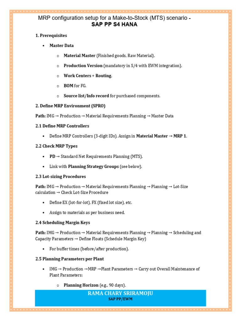 MRP Configuration Setup For A Make-To-Stock (MTS) Scenario | PDF ...