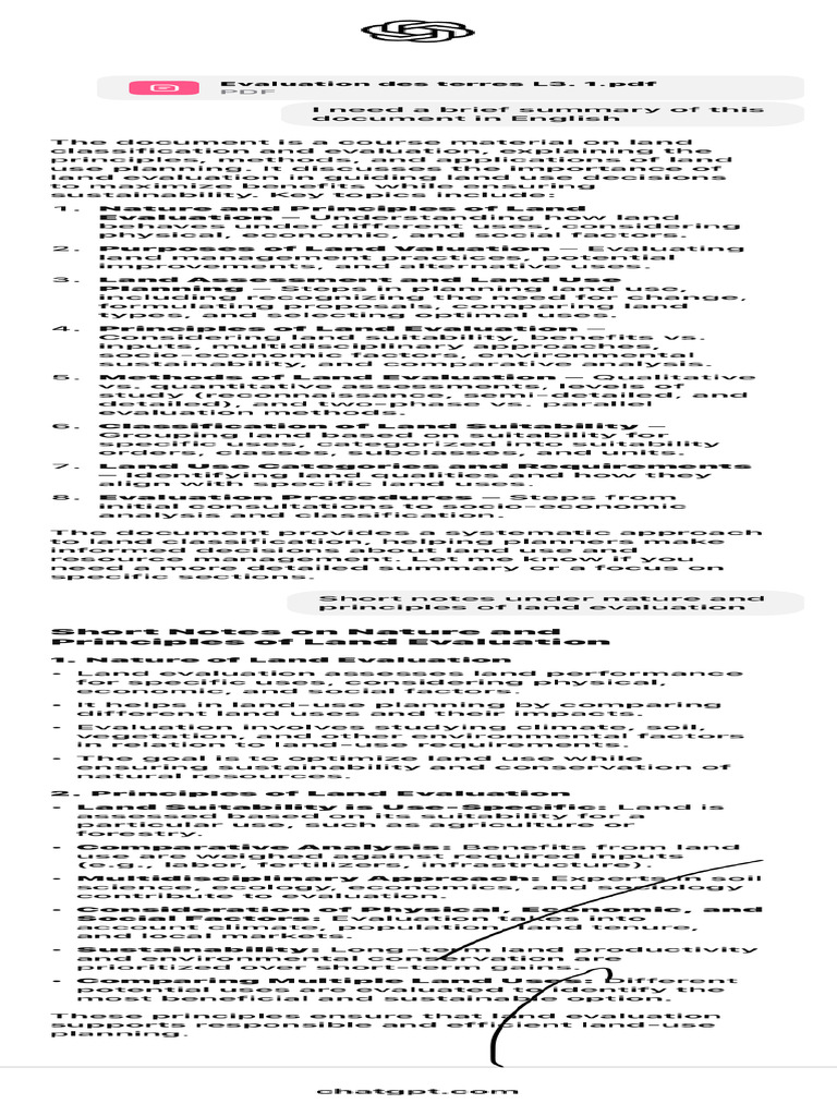 Land Evaluation Summary | PDF