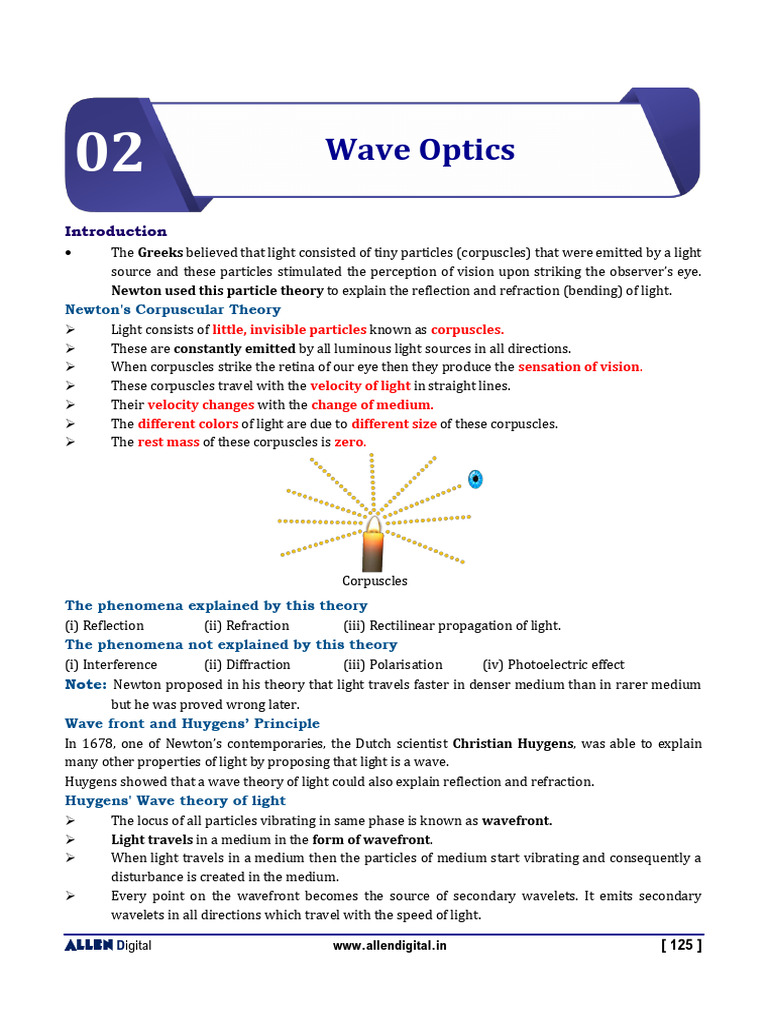Wave Optics Allen Package-1 | PDF | Light | Coherence (Physics)