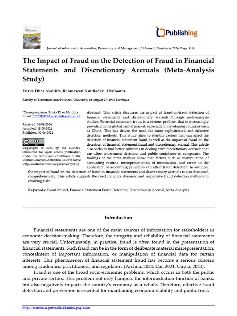 The Impact of Fraud On The Detection of Fraud in Financial Statements ...