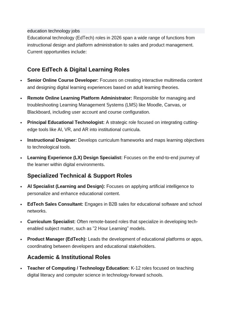 Education Technology Jobs | PDF