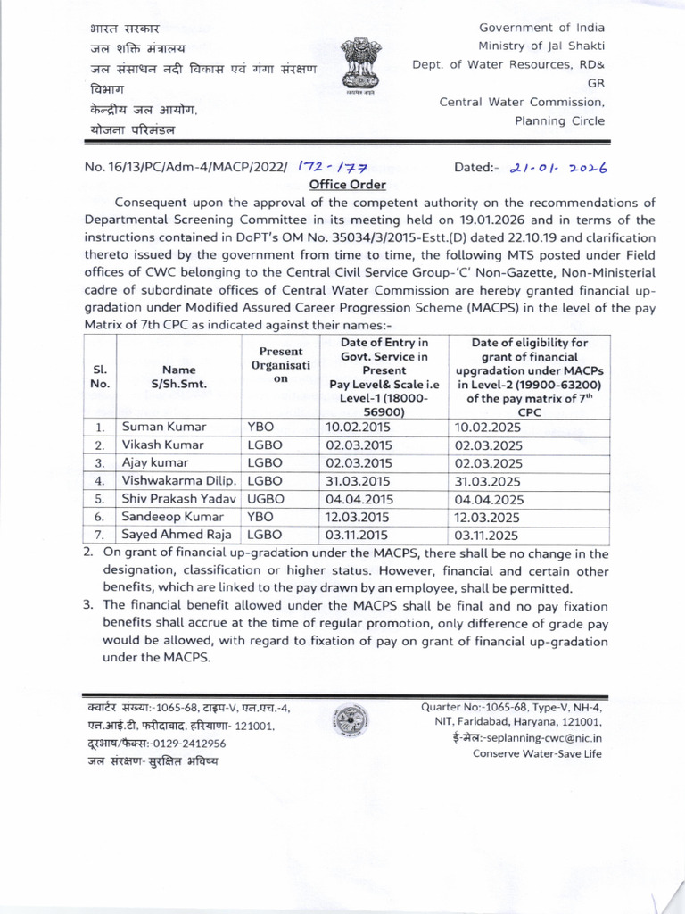 MACP Order English | PDF | Government Of India | Water Conservation