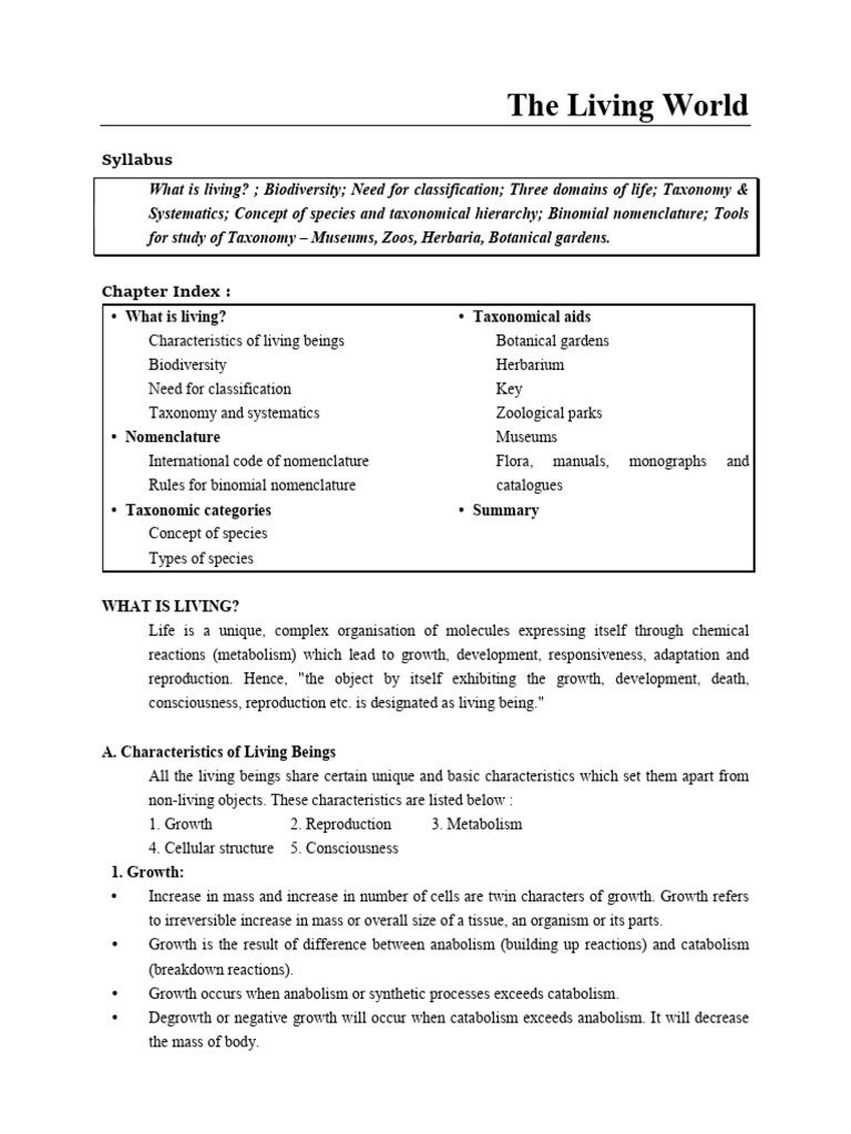 11 - Bio - Module 1 - CH 01 The Living World | PDF | Taxonomy (Biology ...