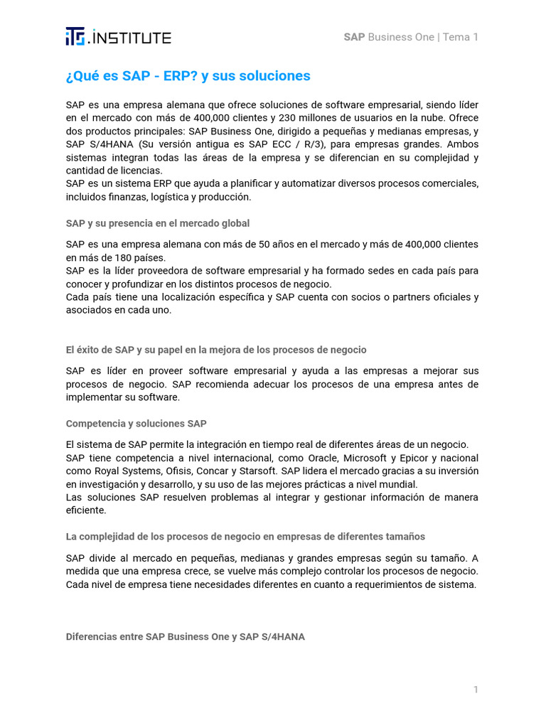SBO - TEMA 1 - ¿Qué es SAP - ERP y sus soluciones | PDF | Planificación ...