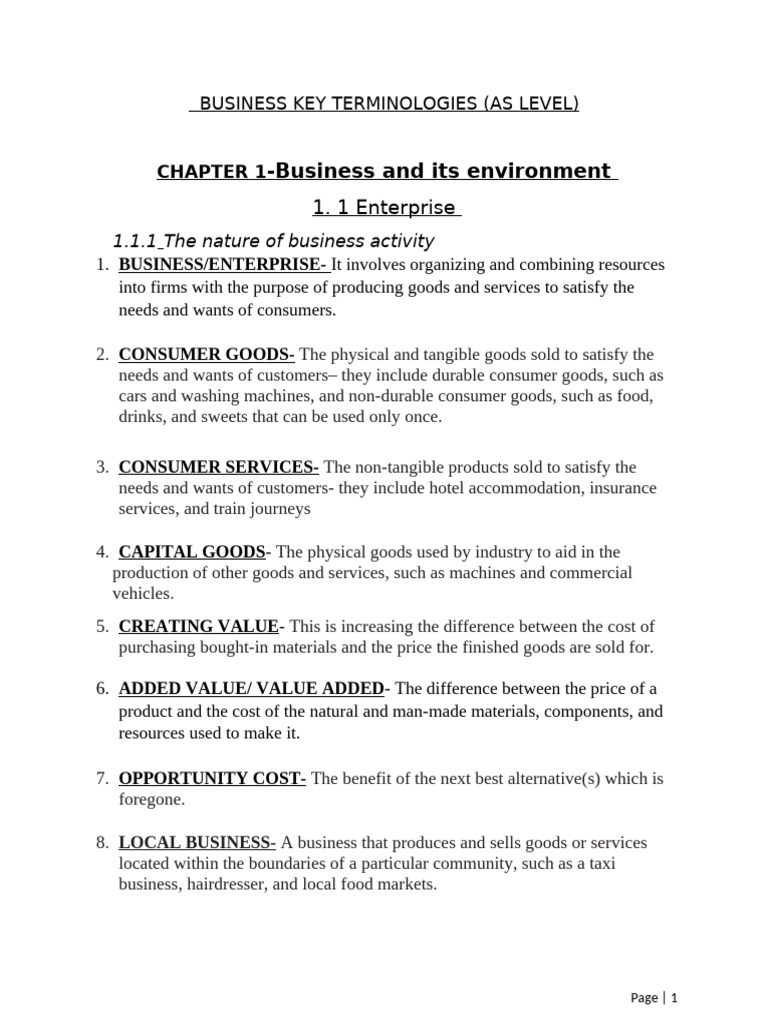 Business As Key Terminologies | PDF | Motivational | Motivation