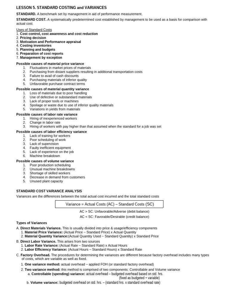 Cost2 Lesson 5 Variances 1 | PDF | Cost Accounting | Financial Economics