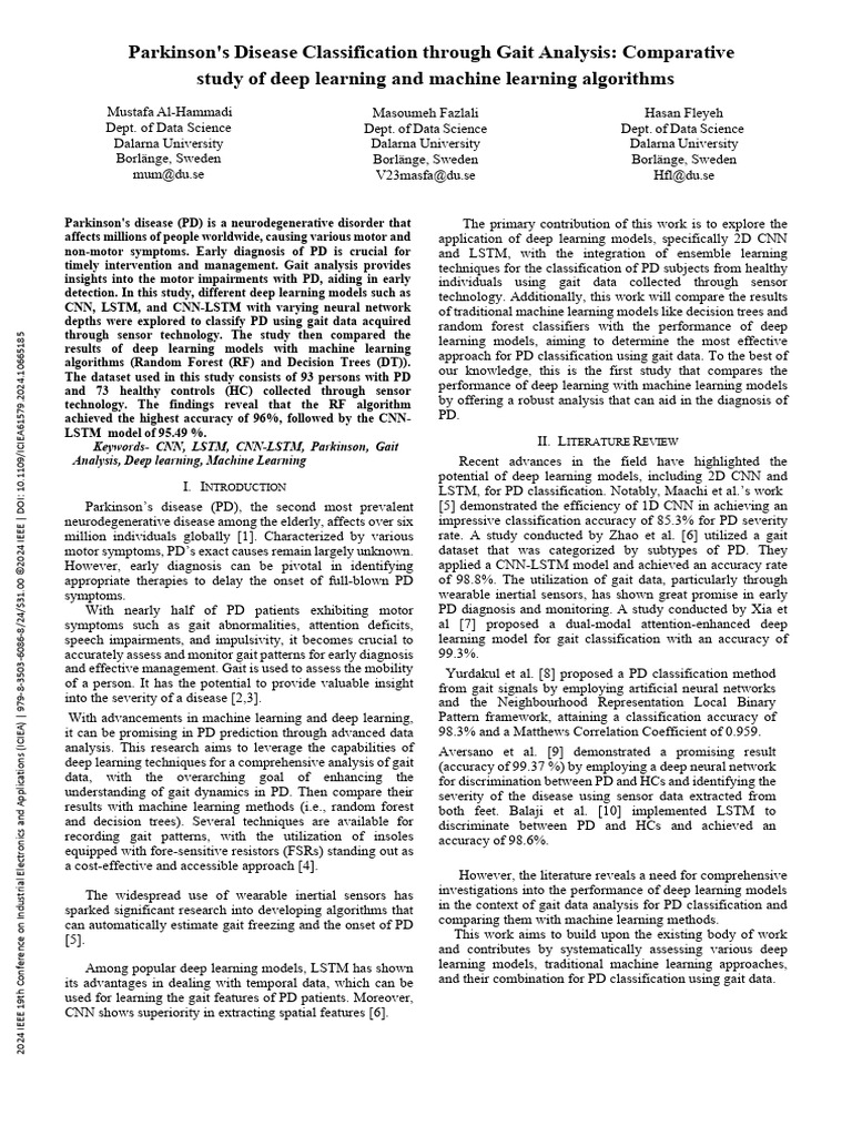 Parkinsons Disease Classification Through Gait Analysis Comparative ...