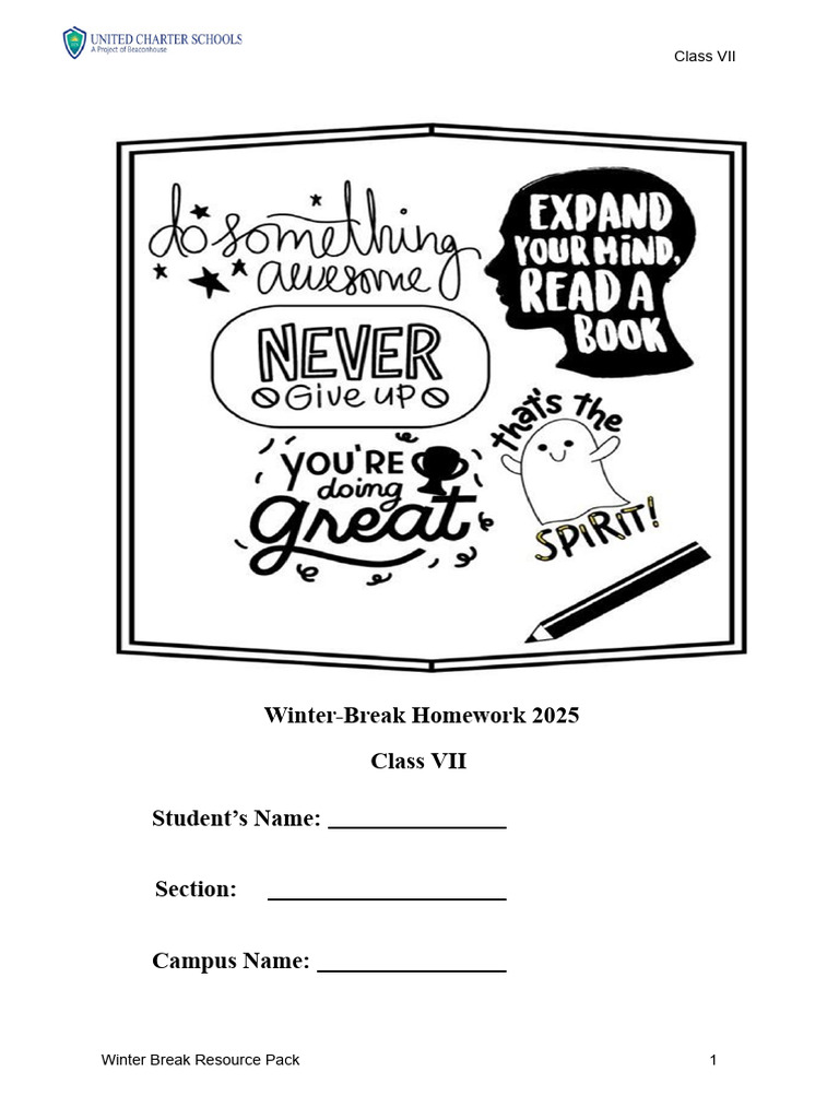 Class VII Winter Break Homework (Punjab) 2025-2026 | PDF