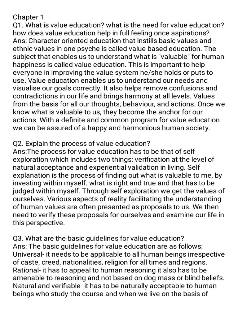 Chapter 1 Value Education | PDF | Happiness | Contentment