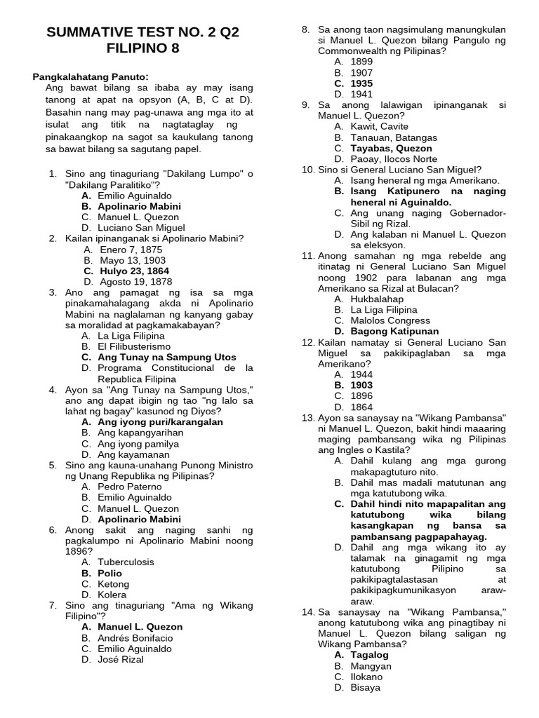 Summative Test No 2-3 Q2 FIL 8 | PDF