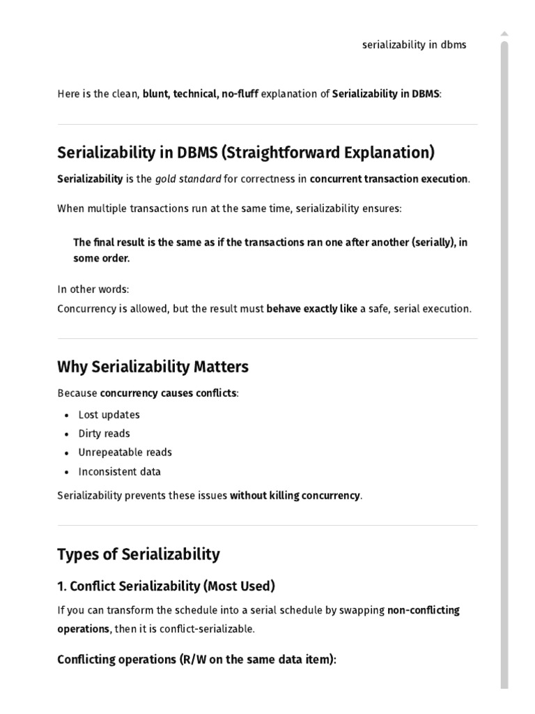Serializability in DBMS | PDF | Databases | Concurrency (Computer Science)