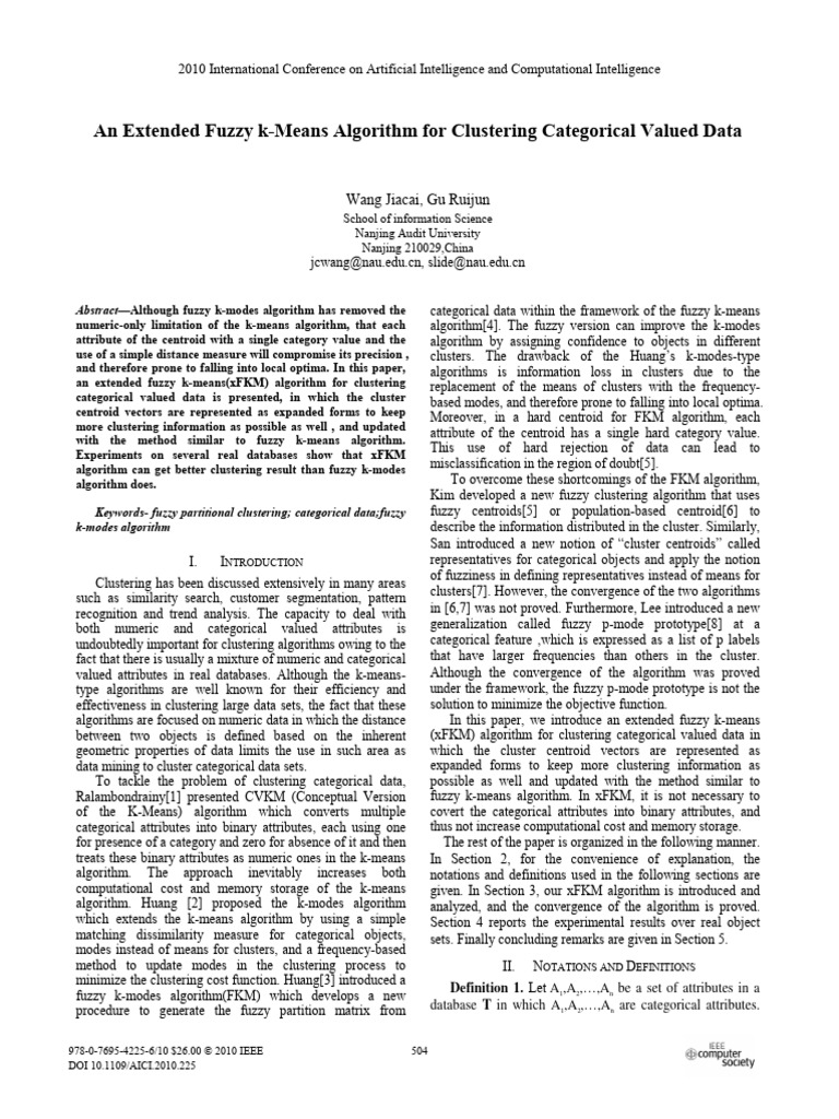 An Extended Fuzzy K-Means Algorithm For Clustering Categorical Valued ...