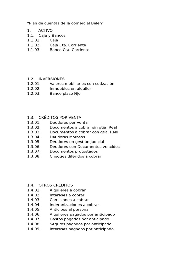 Plan de cuentas comercial belen | PDF | Business | Hoja de balance