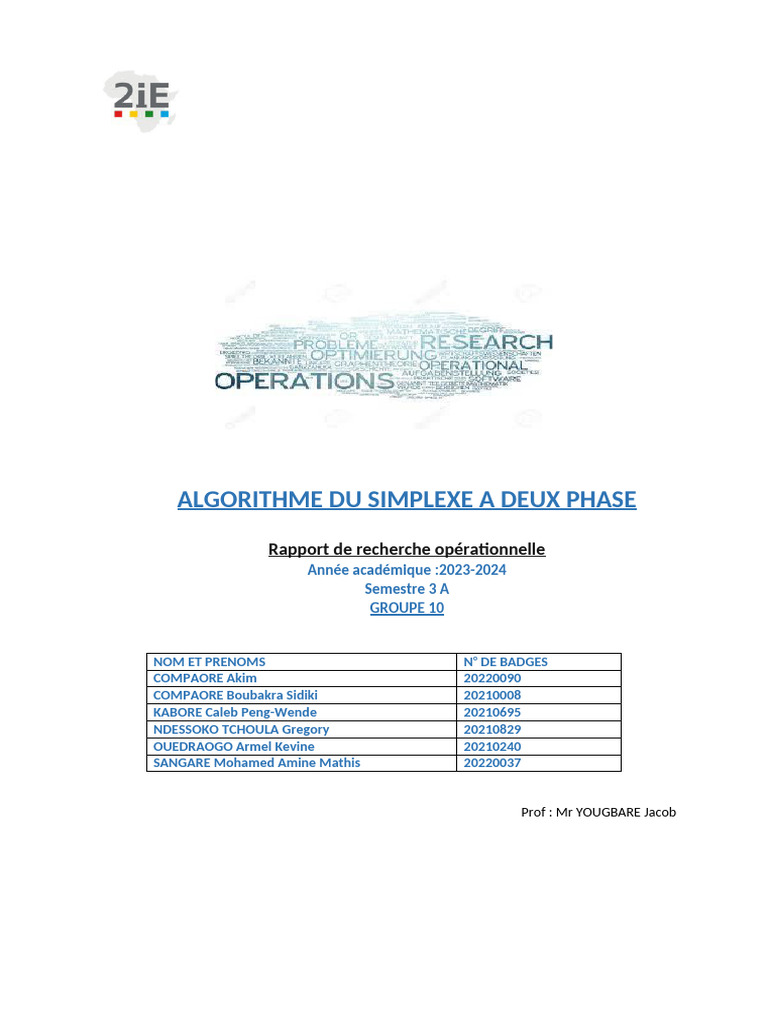 Algorithme Du Simplexe A Deux Phase 2 | PDF | Optimisation linéaire ...