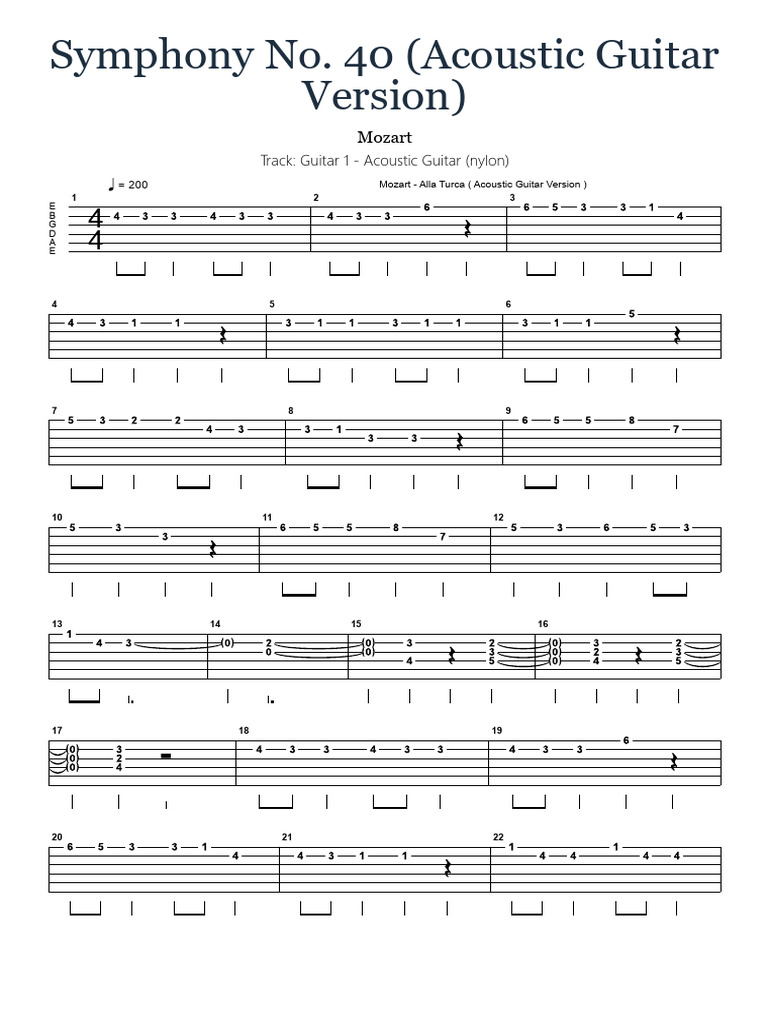 Symphony No. 40 (Acoustic Guitar Version) Tab by Mozart | PDF