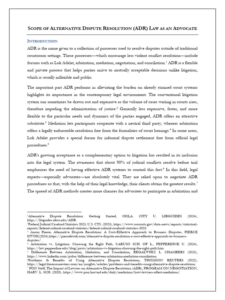 Scope of ADR Law As An Advocate | PDF | Alternative Dispute Resolution ...