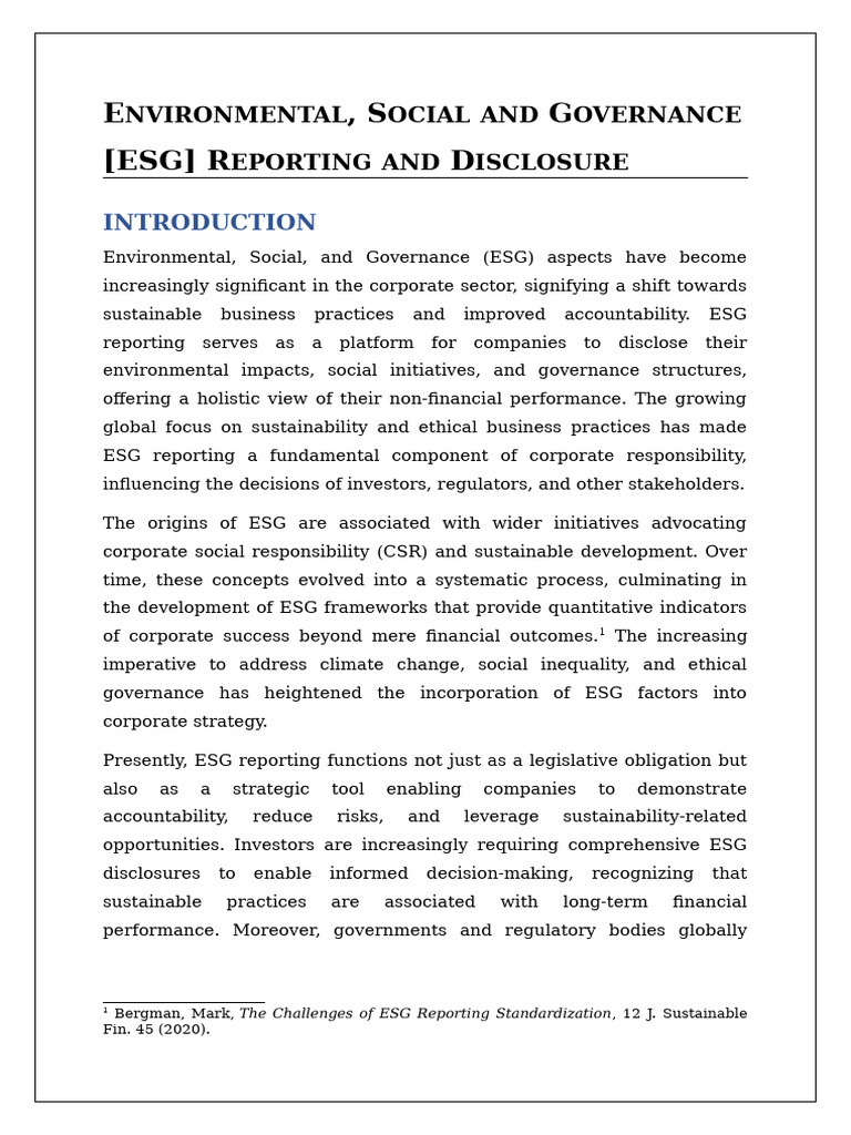 ESG Reporting and Disclosure | PDF | Governance | Corporate Social ...