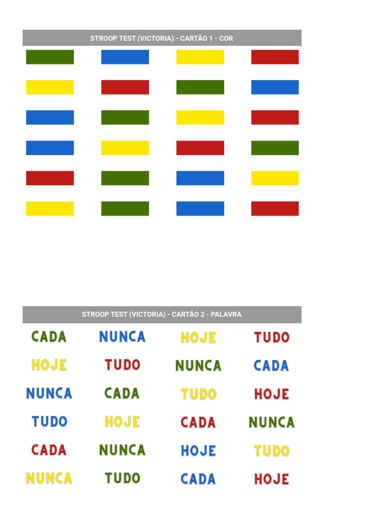 Diego STROOP TEST. - Cartões | PDF