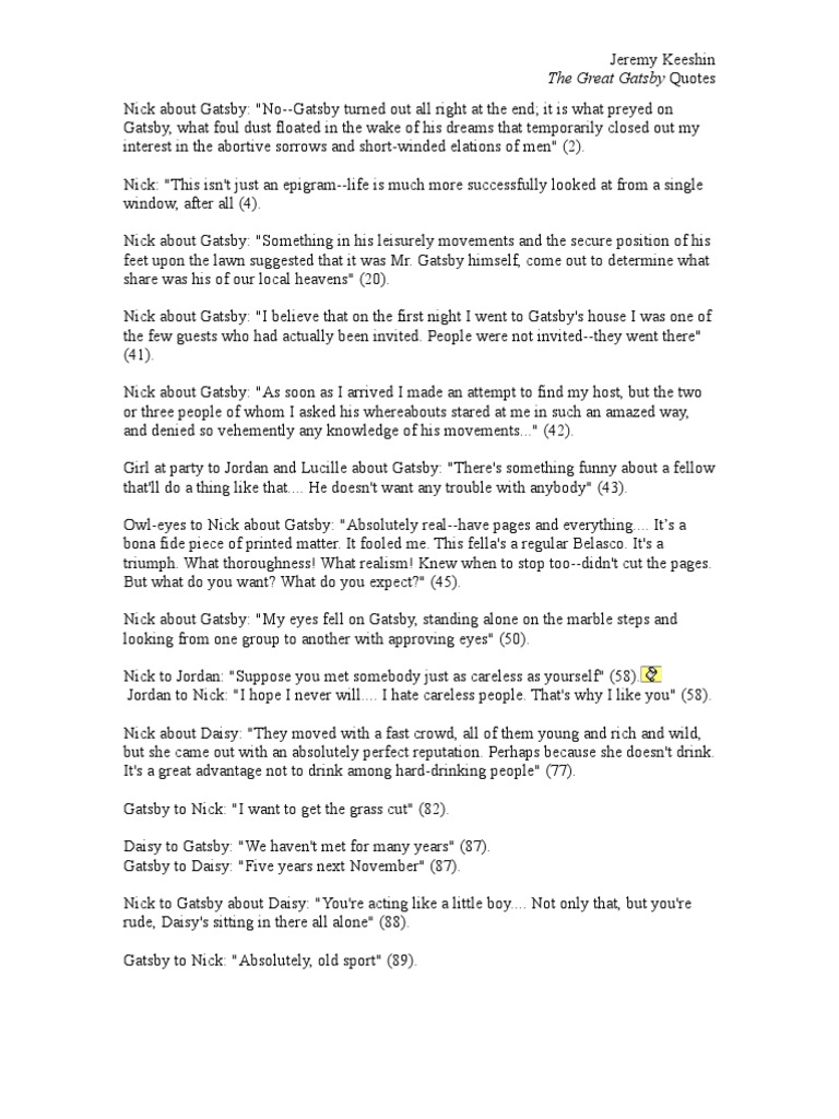 Great Gatsby Quotes | PDF | The Great Gatsby