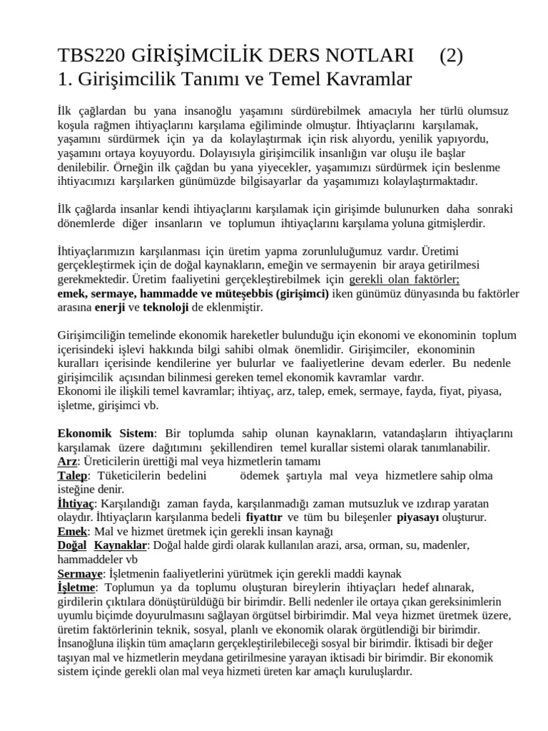 2 Bölüm 1 - Girişimcilik Tanımı Ve Temel Kavramlar | PDF