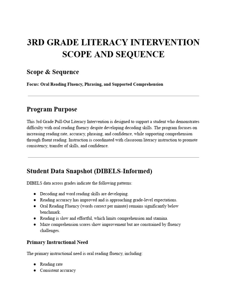 3RD Grade Literacy Intervention Scope and Sequence | PDF | Reading ...