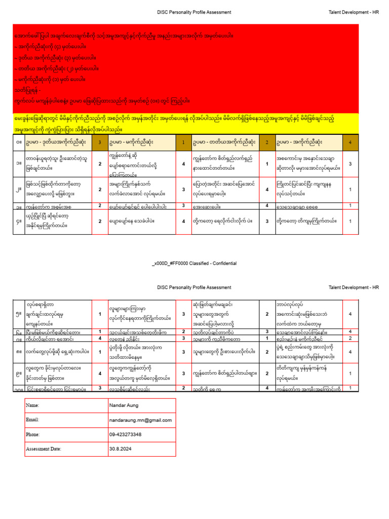 Personality Test Form - Assessment | PDF