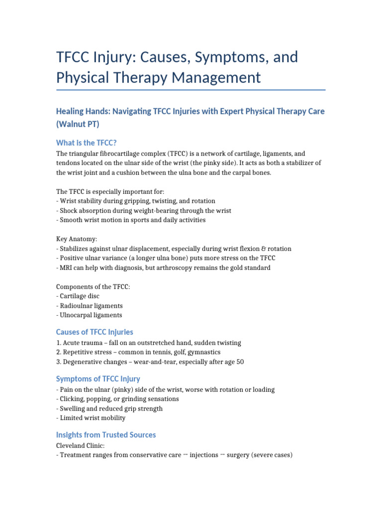 TFCC Injury Management Final | PDF | Anatomical Terms Of Motion ...