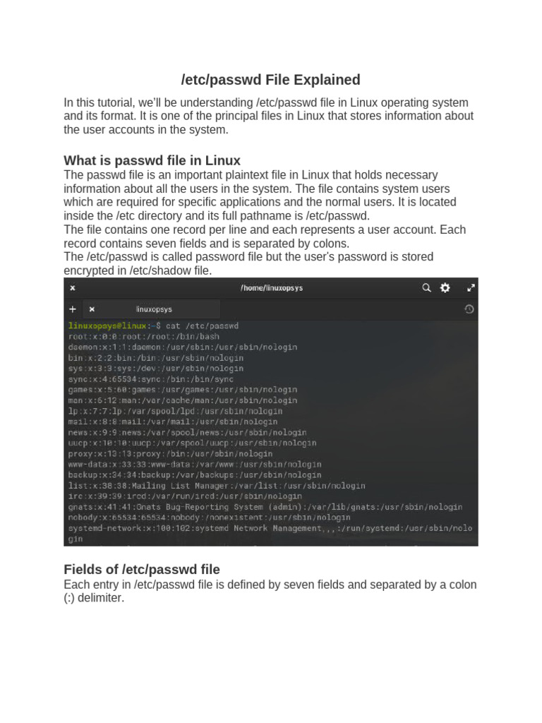 Etc Passwd File Explained | PDF | User (Computing) | Superuser