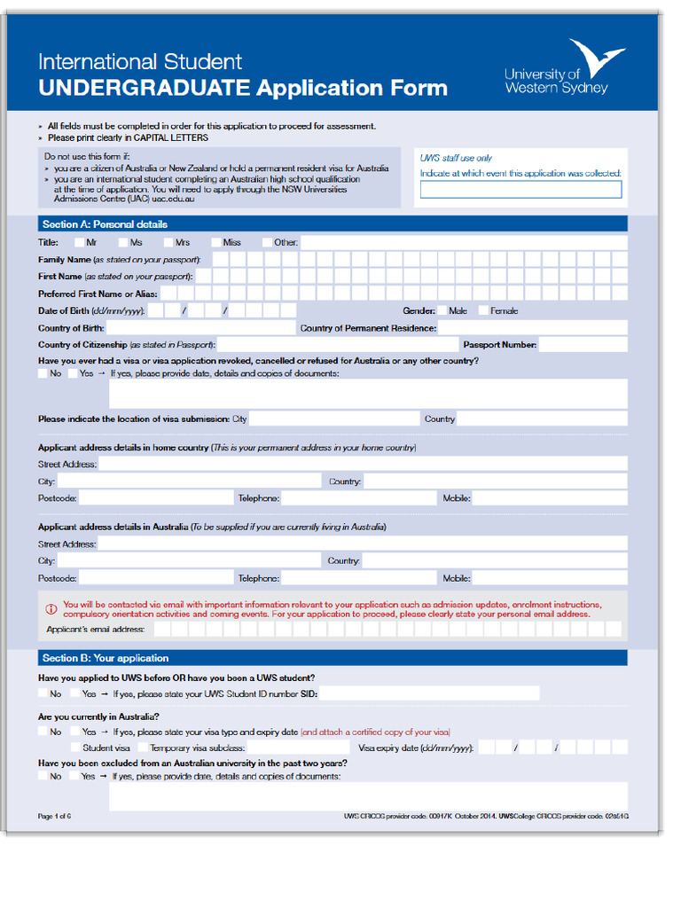 UWS Application Form 2015 | PDF