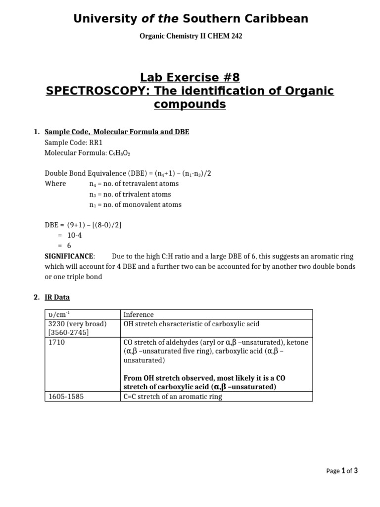 Lab Exercise 8 - Spectroscopy Sample Writeup | PDF | Carboxylic Acid ...