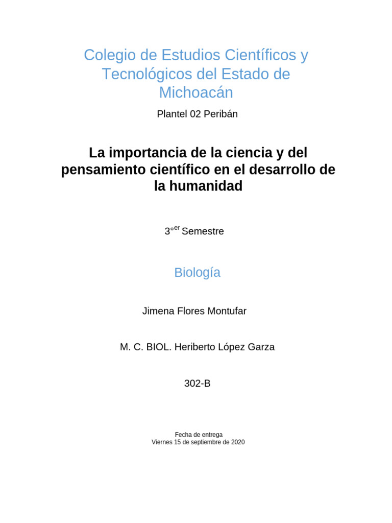 La Importancia de La Ciencia y El Pensamiento Cientifico en El ...
