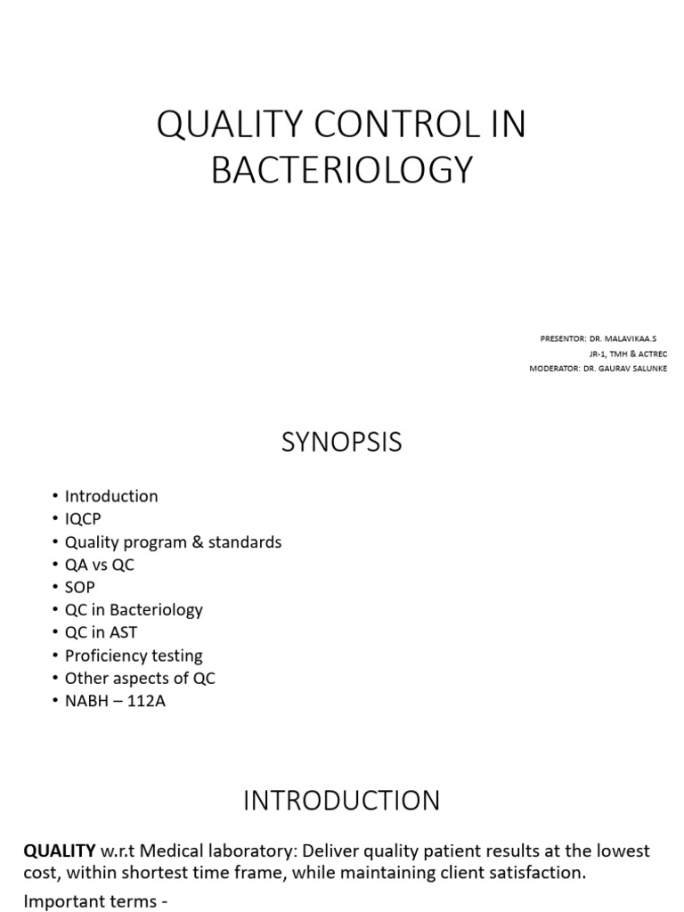 Quality Control in Bacteriology | PDF | Quality Assurance ...