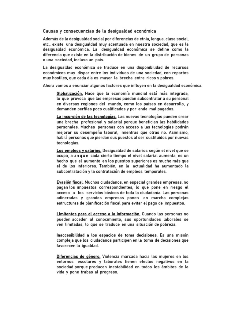 Causas y Consecuencias de La Desigualdad Económica | PDF | Desigualdad ...