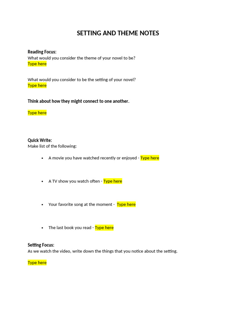 Setting and Theme | PDF